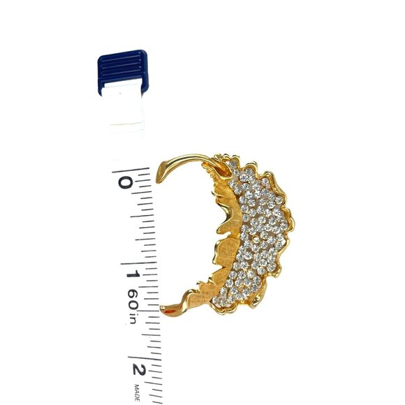 Kramer Retro Leaf Gold Tone Rhinestone Brooch Pin 1.5” Vintage Signed Costume Je - Picture 6 of 7